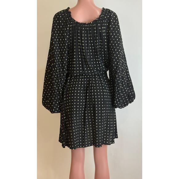 Rotate Birger Christensen Carly Dress Size 8 Black Polka Dot Off The Shoulder - Picture 6 of 16